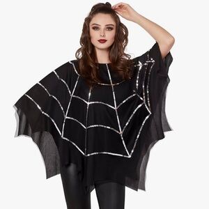 Spirit Plus Black 🕷️ Web Sequin Cape Poncho Halloween costume